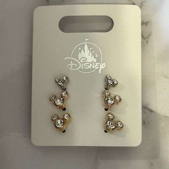Disney Parks Mickey Mouse Icon Silver Gold &
Rose Gold Tone 3 Pr Earring Set New - Picture 1 of 5